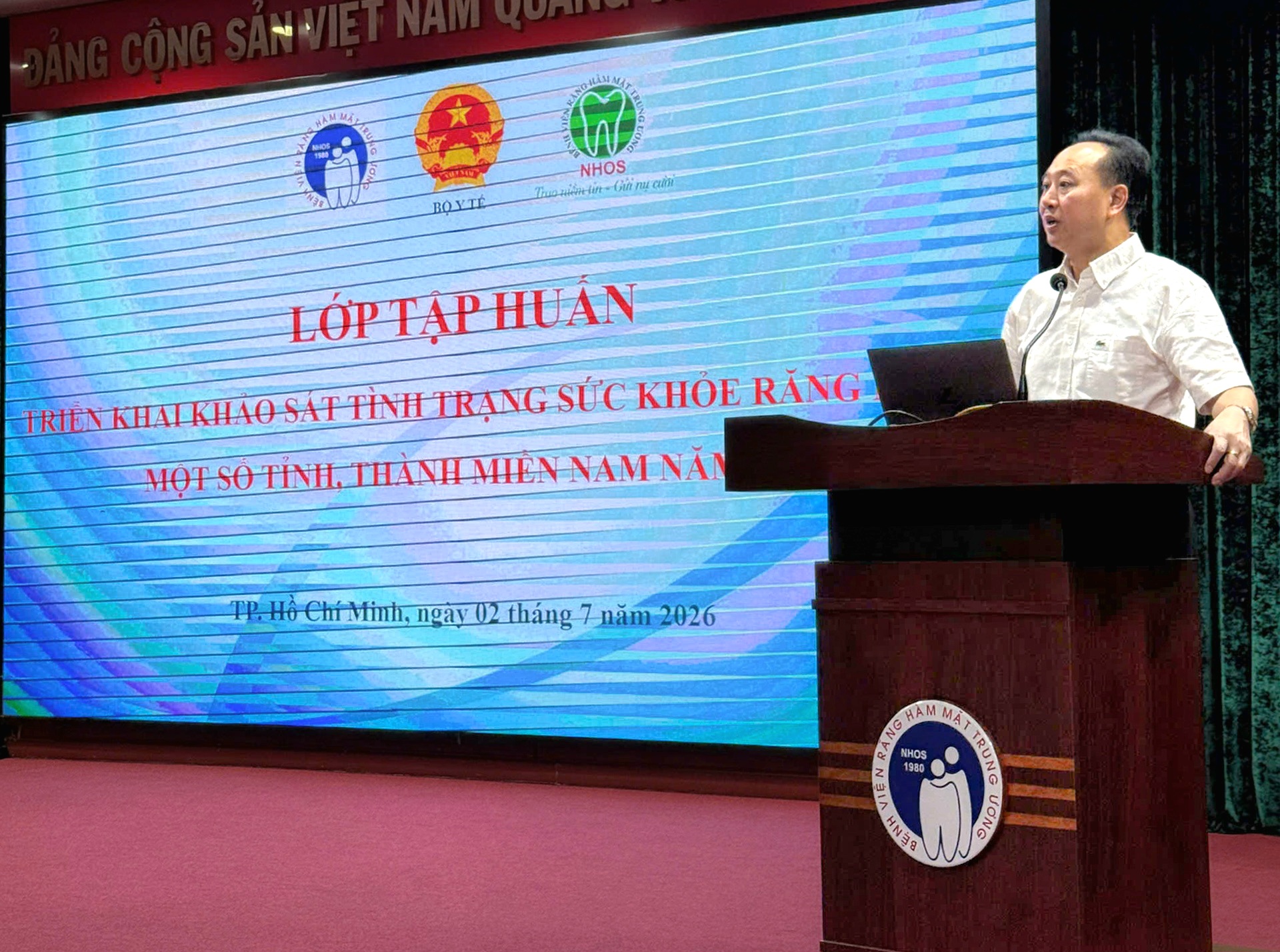 PGS.TS. Trần Cao Bính, Chủ nhiệm Đề tài cấp Bộ, Chủ tịch Hội Răng Hàm Mặt Việt Nam, Giám đốc Bệnh viện RHM TW HN phát biểu